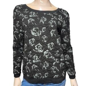 Hinge Nordstrom Women’s Size S Black Gray Rose Jacquard Bow Back Sweatshirt